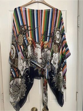 Roberto Cavalli Multicolor Striped Nautical Print Tie-Front Camisole